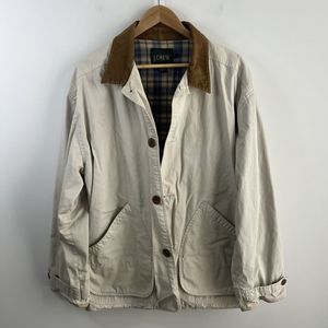 Vintage J Crew Barn Chore Jacket Men's Large Plaid Lined Corduroy Collar Beige